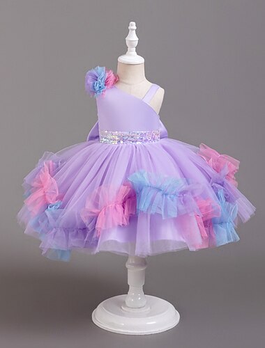  kinderkleidung Mädchen Party Kleid Feste Farbe Blume Ärmellos Besondere Anlässe Modisch Prinzessin Polyester abendkleider Sommer Frühling 2-8 Jahre Mehrfarbig Gelb Rosa