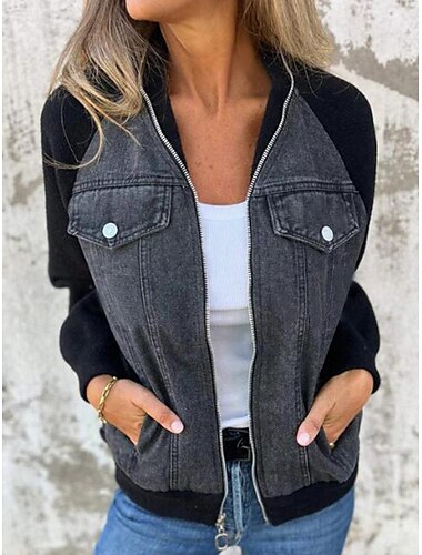  Damen Freizeitjacke Outdoor Strasse Freizeitskleidung Herbst Winter Kurz Mantel Regular Fit warm Atmungsaktiv Stilvoll Brautkleider schlicht Jacken Langarm Farbblock Mit Taschen Full Zip Wein Blau