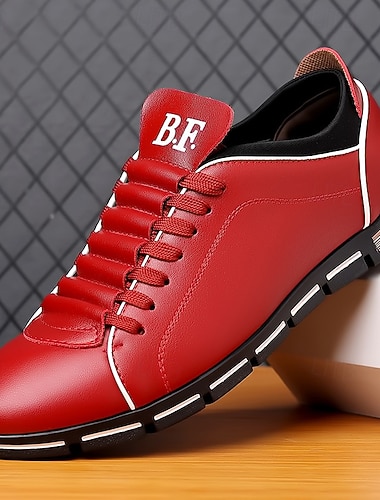 pánské červené ležérní tenisky – stylová umělá kůže, šněrovací provedení, pohodlná každodenní obuv   pánské červené ležérní tenisky – stylová umělá kůže, šněrovací provedení, pohodlná každodenní obuv