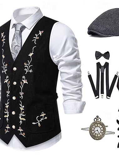  Retro Vintage Roaring 20s 1920s Outfits Waistcoat Accesories Set Gentleman Men's Halloween Carnival New Year Party / Evening Masquerade New Year Eve Adults' Cravat Vest More Accessories All Seasons