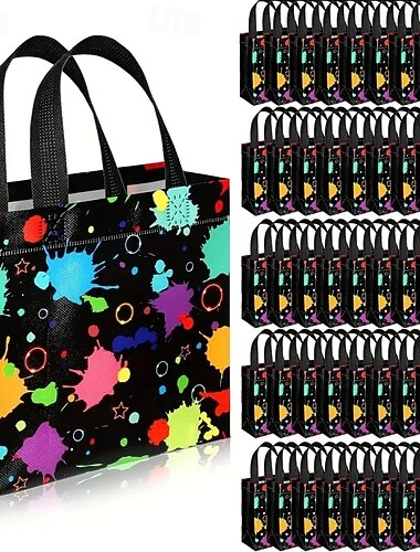  Lot de 40 sacs fourre-tout de fête fluorescents avec poignées, tissu non tissé durable, bords renforcés, ensemble de sacs cadeaux pour célébrations et événements