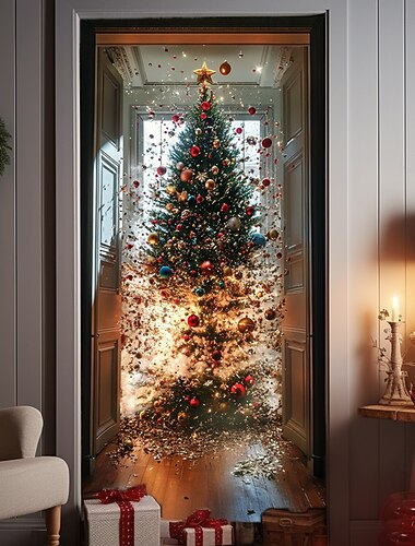  juledørdekorasjoner dørdeksler jul juletre dør billedvev dør gardin dekorasjon bakgrunn innendørs/utendørs dør banner for inngangsdør gårdshus