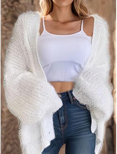  Damen Pullover Strickjacke Brautkleider schlicht Weich Einfarbig Gerippt V Ausschnitt Knopf Strick Langarm Normale Oberteile Stricken Outdoor Täglich Wochenende Weiß Rosa Herbst Winter