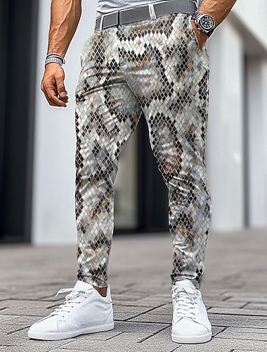  Herre Slangeskinn Dressbukser Medium Midje Mote Business Casual Formell utendørs Gate Glidelås Lomme Sommer Vår Høst 3D-utskrift Sølv