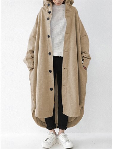  Damen Hoodie Jacke Outdoor Strasse Freizeitskleidung Herbst Winter Maxi Mantel Regular Fit warm Atmungsaktiv Stilvoll Brautkleider schlicht Jacken Langarm Glatt Mit Taschen Schwarz Rote Aprikose