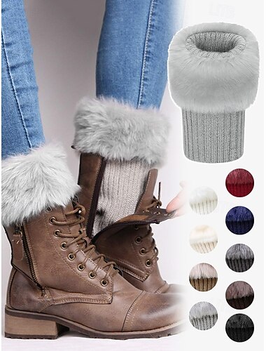  Calentadores de piel sintética para botas: calcetines de punto cómodos para botas con parte superior esponjosa, accesorios de moda de invierno para mujeres