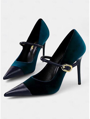  Burgunderfarbene Stilettos aus Samt für Damen mit spitzer Spitze – elegante High Heels mit goldener Schnalle für formelle und abendliche Anlässe