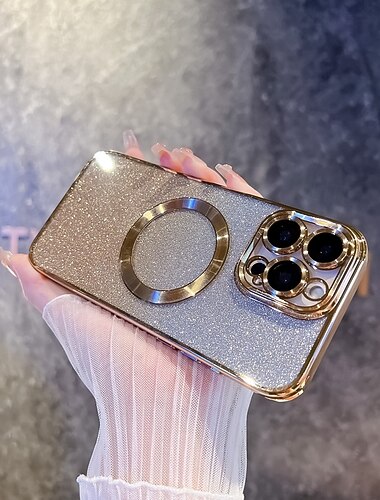  هاتف غطاء من أجل iPhone 16 15 14 Pro Max Plus 13 12 Pro Max غطاء خلفي مغناطيس دعم الشحن اللاسلكي بلينغ بريق لامعة مكتب  /  الأعمال TPU الطلاء الكمبيوتر الشخصي