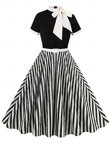  Jaren '50 Retro vintage Jurken Swing Jurk Flare Jurk Gestreept Wijd uitlopend Schommel Ronde hals Kostuum Dames Carnaval Nieuwjaar Maskerade Casual / Dagelijks Vrijgezellenfeest Volwassenen Kleding