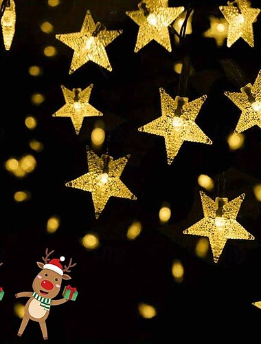  12m-100leds/22m-200leds Solar-Pentagramm-Weihnachtsdeko-Lichterkette für den Außenbereich, Innenhof, Balkon, Zaun, Garten, Festival, Party-Atmosphäre, Deko-Lichterkette
