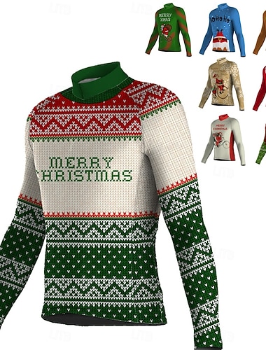  Maillot de ciclismo para hombre Camiseta de manga larga con 3 bolsillos traseros Navidad fea Navidad divertida Bicicleta de montaña mtb Bicicleta de carretera Ciclismo Transpirable Secado rápido