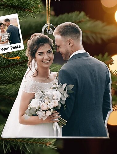  Gepersonaliseerde Foto Kerstornamenten Acryl 2D Aangepast Trouwe cadeau voor koppels Cadeau Koppels Cadeau Foto Ornament Kerstboom Ornamenten Kerstdecoratie Hangpendant Cadeaus