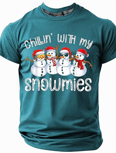  Jul Herre Snømann T skjorte Kortermet T skjorte 3D-utskrift Crew-hals Skjorte Retro / vintage Fritid Gate stil Jul Sport & Utendørs Ferie Sjøblå Rød Militærgrønn Vår sommer Klær S M L XL XXL XXXL
