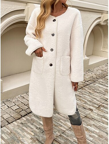  Damen Wintermantel Outdoor Strasse Freizeitskleidung Herbst Winter Lang Mantel Regular Fit warm Atmungsaktiv Stilvoll Brautkleider schlicht Jacken Langarm Glatt Mit Taschen Armeegrün Khaki Aprikose