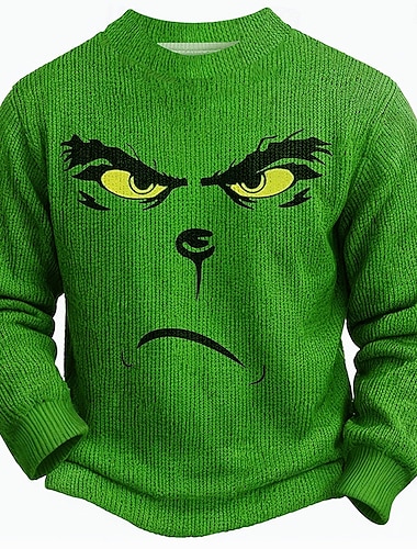  Suéter navideño feo, divertido, para hombre, jersey tejido, térmico, para fiesta, noche, nochevieja, manga larga, cuello redondo, otoño, invierno, primavera, verde hierba, jade, tallas S, M, L