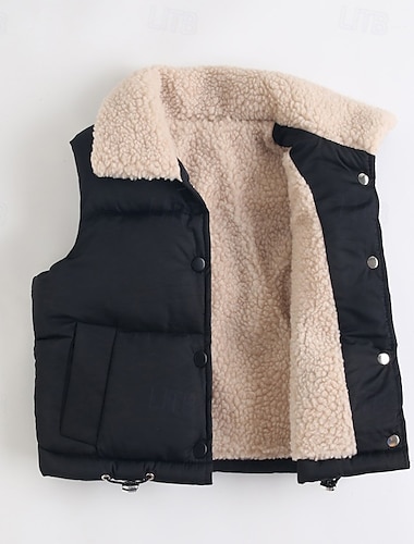  Kind  Voor meisjes Vest jas Mouwloos Zwart Wit Geel Effen Kleur Zak Herfst Winter Neutrale School 4-12 jaar