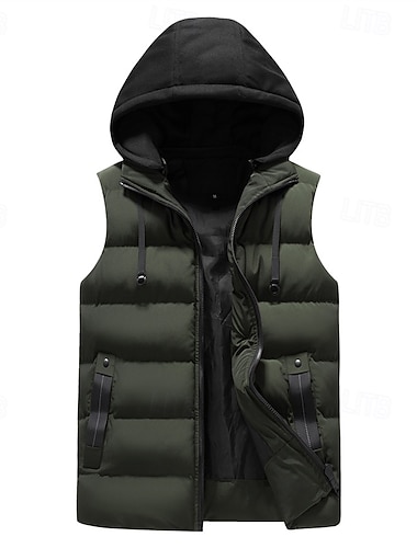  Férfi Puffer Vest Kapucnis mellény Steppelt mellény Napi Randi Vakáció Divat Alkalmi Ősz & tél Zseb Poliészter Melegen tartani Kényelmes Tömör szín Cipzár Kapucni Normál Fekete Katonai zöld Szürke