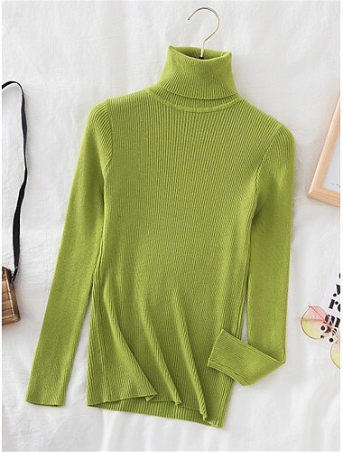  Per donna Felpa Pullover Maglione Informale Morbido Colore puro A coste A collo alto Lavorato a maglia Manica lunga Top regolari Maglia Esterno Giornaliero Fine settimana Bianco Vino Autunno Inverno