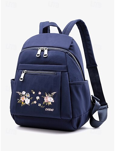  Damen-Rucksack mit Blumenstickerei – lässiges Canvas-Design mit mehreren Taschen, ideal für Reisen und den täglichen Gebrauch