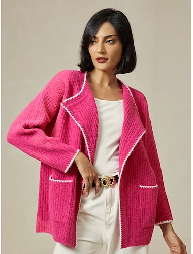  cardigan à épaules tombantes en tricot côtelé de laine mélangée