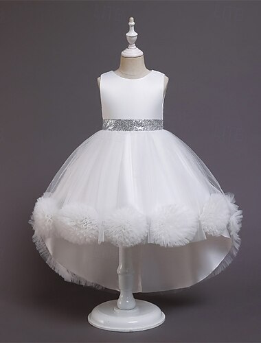  Kids Girls' Cosplay Dress Party Dress Solid Color Sleeveless Performance Wedding Christmas Backless Patchwork Beautiful Sweet Polyester Maxi Party Dress Swing Dress A Line Dress Winter 4-12 Years