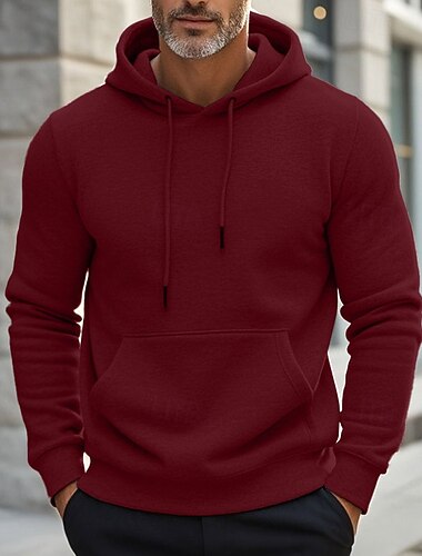 Herren Kapuzensweatshirt Schwarz Wein Dunkelgrün Hell Gray Dunkelgray Mit Kapuze Einfach Kordelzug Tasche Gerippt Sport & Outdoor Täglich Ferien Streetwear Basic Lässig Frühling & Herbst Bekleidung