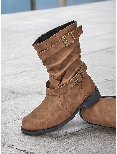  γυναικεία vintage καφέ slouchy μποτάκια με λουράκια με αγκράφα - τέλεια για casual ντύσιμο ή φθινοπωρινή μόδα