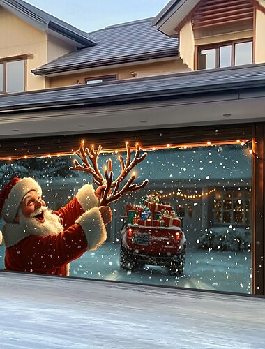  juledørdekorasjoner utendørs garasjeportdeksel julenissen julepeis banner gårdshus stort julebakteppe for ferie utendørs garasjeport hjem veggdekorasjoner