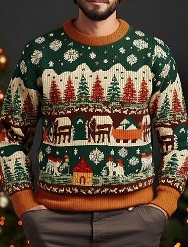  stygg julegenser herregensere crewnecks strikketrykk nyttårsaften genser utendørs ferie lange ermer blå mørkegrønn grønn høst vinter s m ls