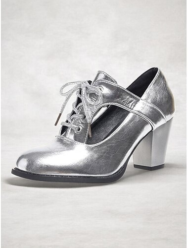  Damen-Oxford-Schuhe im Vintage-Stil mit goldenem Schnürabsatz – glamouröse Blockabsätze in Metallic-Optik für Partys und besondere Anlässe