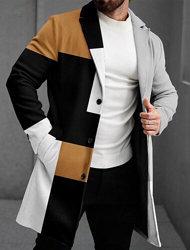  Herren Geometrisch Wintermantel Fleecejacke Mantel Thermik Komfortabel Brautkleider schlicht Party-Abendgarderobe Strasse Freizeitskleidung Knopf 3D-Druck Vordertasche Winter Umlegekragen Langarm