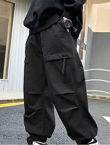  子供 男の子 パンツ ズボン パッチワーク ポケット 純色 高通気性 ソフト 履き心地よい パンツ アウトドア スポーツ 日常 ブラック グリーン ミッドウエスト