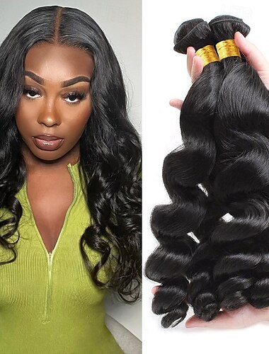  pacotes de ondas soltas, cabelo humano brasileiro, 3 pacotes de extensões de cabelo humano