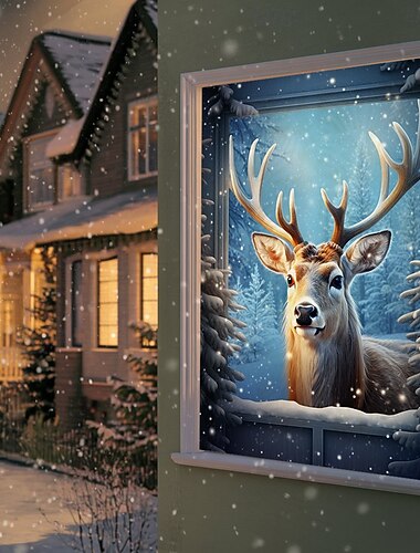  julevindusdekorasjoner, stoff reinsdyrsnøgave festlig gardin filmplakat vindusdørdekseldekor til gårdshus, god jul vindu kleber dekaler innendørs utendørs