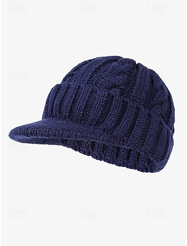  Men's Winter Knit Cap with Brim – Warm Cable Knit Design, Grey Beanie Hat for Cold Weather