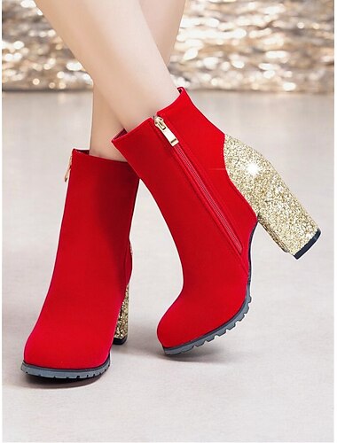  Damen-Stiefeletten mit goldenem Glitzer und Blockabsatz – schicke Party-Stiefeletten aus Kunstleder mit Reißverschluss, perfekt für Abendveranstaltungen, Feiertage und glamouröse Outfits