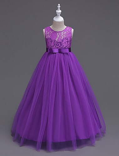  kinderkleidung Mädchen Cosplay-Kleid Party Kleid Feste Farbe Ärmellos Leistung Hochzeit Weihnachten Gitter Rückenfrei Patchwork Schön Süß Polyester Maxi abendkleider Schaukelkleid Tüll-Kleid Winter