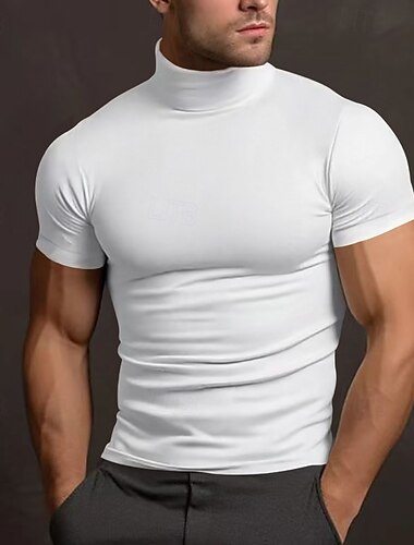  Per uomo Maglietta Maglia a collo alto Manica Corta Dolcevita Estate Primavera Semplice Moda Casual Confortevole Girocollo Vacanza Streetwear Ferie Marrone Scuro Grigio scuro Nero Maglietta Top per