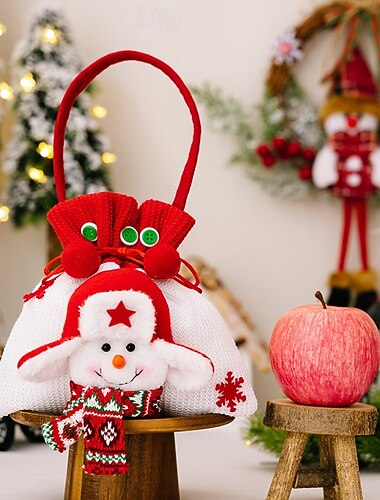  julegaveposer, søte tegneserie-nisse- og snømann-toteposer, festlige epleformede julegaveposer for barn og voksne, perfekt for julepynt og gaveinnpakning