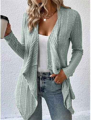  Dames Trui Vest Casual Zacht Heldere kleur Geribd Open voorzijde Gebreid Lange mouw Lange tops breien Buiten Dagelijks Weekend Groen Khaki Herfst Winter