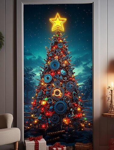  juledørdekorationer dørdæksler juletrædør gobelin dørgardindekoration baggrund indendørs/udendørs dørbanner til hoveddør stuehus juletræslys