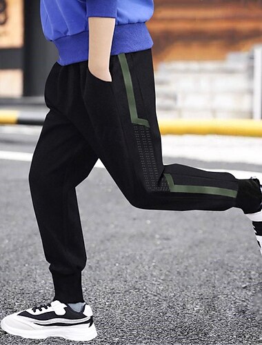  Joggings Pantalon Enfants Garçon Poche Bloc de couleur Respirable Flexible Confort Pantalon Entraînement Sportif du quotidien Noir Taille moyenne