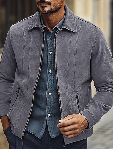 Per uomo Giacca sportiva Giacca in finta pelle scamosciata Giacca in pelle scamosciata marrone Casual / quotidiano Antivento Stile vintage Autunno inverno Tinta unita / tinta unita Informale Bavero