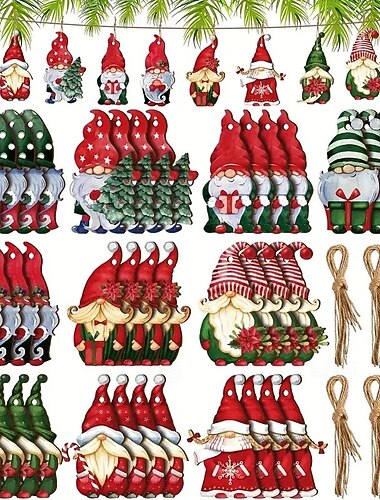  30 stk vintage gnome træpyntsæt - håndlavede julealver og julemandsfigurer, hængende træhåndværk til juletræet, indretning til feriefest