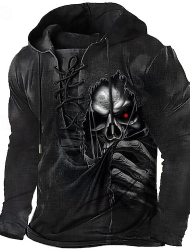  Муж. Черепа Толстовка Худи Мода Круто Повседневные Длинный рукав Капюшон Отпуск Путешествия Уличная одежда Черный Кулиска Осень Зима Дизайнер S M L XL XXL XXXL
