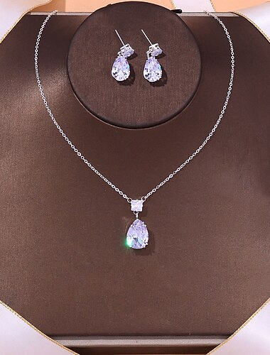  סט עגילים ושרשרת קריסטל אלגנטיים עם דמעות - תכשיטים נוצצים לכלות ולאירועים רשמיים