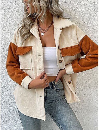  Damen Mantel Outdoor Strasse Freizeitskleidung Herbst Winter Standard Mantel Regular Fit warm Atmungsaktiv Stilvoll Brautkleider schlicht Jacken Langarm Glatt Mit Taschen Aprikose