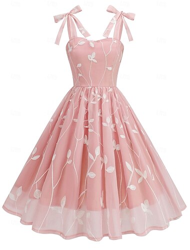  Retró 1950-es Vintage-inspirált Mini Koktélruha Egy vonalú ruha Flare ruha Hímzett Virágos A-vonalú Női Álarcos mulatság Vakáció Hazaérkezés Buli és este Ruha Nyár