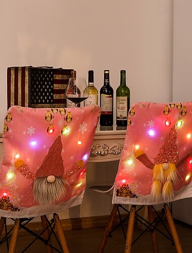  Nuevas fundas para sillas navideñas, fundas decorativas de Rudolph rosa con luces, decoración navideña para la mesa del comedor.