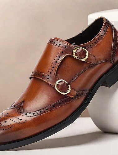  Braune Monkstrap-Schuhe für Herren mit Brogue-Details und doppeltem Riemen - formelle Schuhe aus hochwertigem Rindsleder für Business und besondere Anlässe